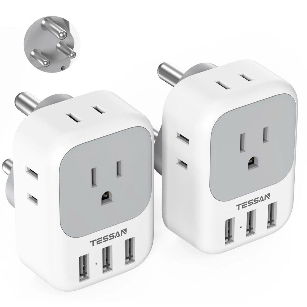 South Africa Plug Adapter 2 Pack, TESSAN Type M Travel Adaptor with 4 AC Outl...